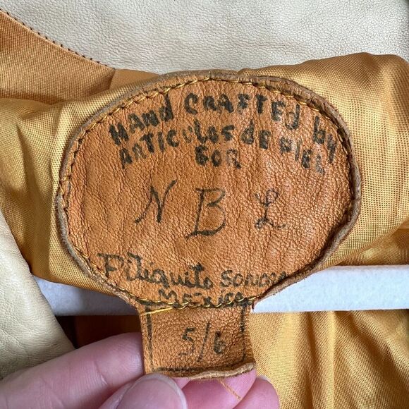 Vintage North Beach Leather Jacket Cream Whipstitch Button Up Hippie Pockets - Picture 7 of 16